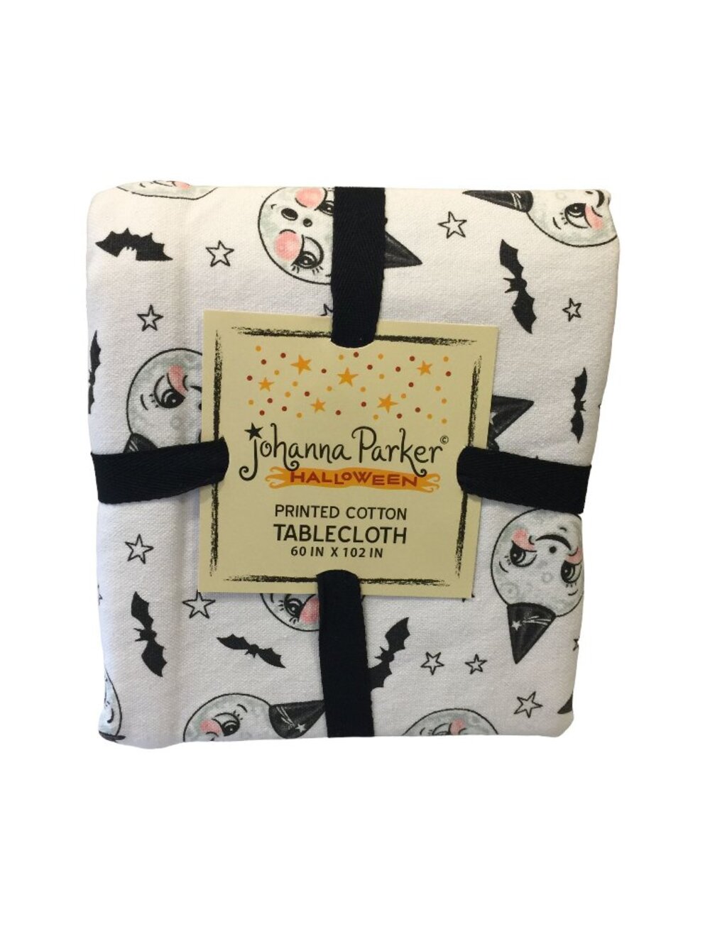 johanna Parker Halloween Smiling Moon Bat Stars Printed Cotton Tablecloth 60" x